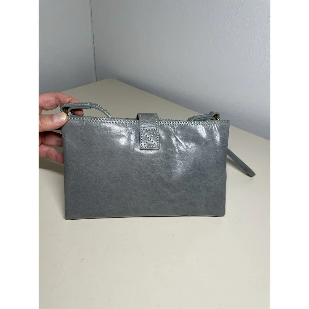 Margot New York Crossbody Gray Blue Leather Bag Convertible Wristlet Small